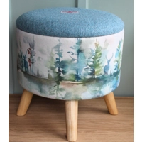 Large 40x40x40cm STORAGE Footstool Blue Silver Harris Tweed & Voyage Maison Wilderness Topaz Stag