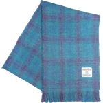 Simple Fringed Unlined Harris Tweed® Scarf Turquoise, Purple & Blue Check