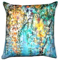 Velvet Trailing Flowers Cushion Cover Turquoise Back 17