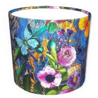 20cm Drum Lampshade with Italian Velvet Meadow Flowers & Butterflies