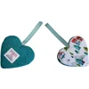 Teal Herringbone Harris Tweed & Christmas Scandi Houses Fabric Hanging Heart Decoration, Door Hanger