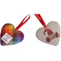 Handmade Rainbow Check Harris Tweed and Christmas Gonk Fabric Hanging Heart Decoration, Door Hanger