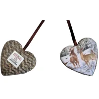 Herringbone Check Harris Tweed & Christmas Deer Fabric Hanging Heart Decoration Door Hanger