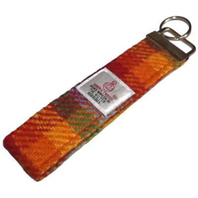 Rainbow Check Harris Tweed Key Fob, Key Ring, Key Chain