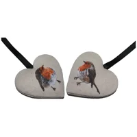 Robin Hanging Heart Decoration, Door Hanger with Christmas  Robin on both Sides