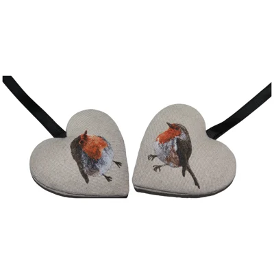 Robin Hanging Heart Decoration, Door Hanger with Christmas  Robin on both Sides