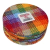 Set of 2 or 4 Round Chunky Reversible Drinks Coasters Rainbow Harris Tweed & Floral