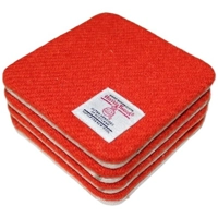 Set of 2 or 4 CHUNKY Square Reversible Drinks Coasters Orange Harris Tweed & Stag