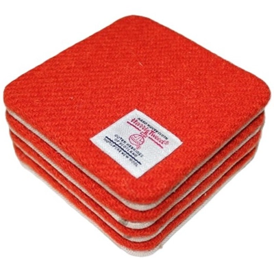 Set of 2 or 4 CHUNKY Square Reversible Drinks Coasters Orange Harris Tweed & Stag Set of 2 or 4 CHUNKY Square Reversible Drinks Coasters Orange Harris Tweed & Stag