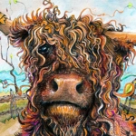 SMALL 28cm x28cm Square Footstool 4 Wooden Legs Highland Cow  Herringbone Check Harris Tweed