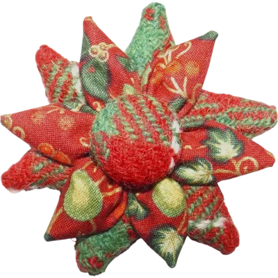 Red Green & White Harris Tweed & Christmas Fabric Corsage Brooch