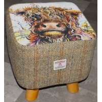 SMALL 28cm x28cm Square Footstool 4 Wooden Legs Highland C..