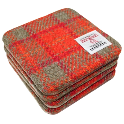 Set of 2 or 4 CHUNKY Square Reversible Drinks Coasters Orange Check Harris Tweed & Voyage Stag Set of 2 or 4 CHUNKY Square Reversible Drinks Coasters Orange Check Harris Tweed & Voyage Stag