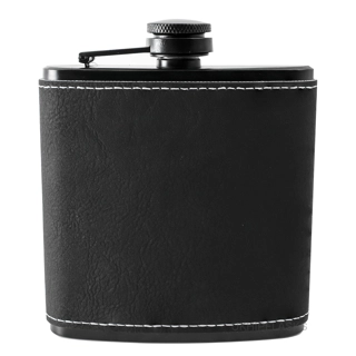 6 Oz Flachmann, Schwarz, Pu-Leder - Sc..
