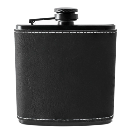 6 Oz Flachmann, Schwarz, Pu-Leder - Schwarz