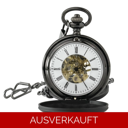 Mattschwarze Taschenuhr - Römisches Ziffernblatt - Handaufzug