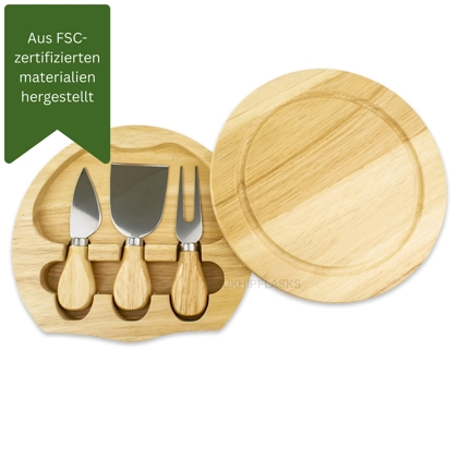 Hevea-Holz - Käsebrett mit 3 Käsebestecken