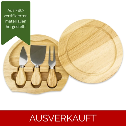Hevea-Holz - Käsebrett mit 3 Käsebestecken