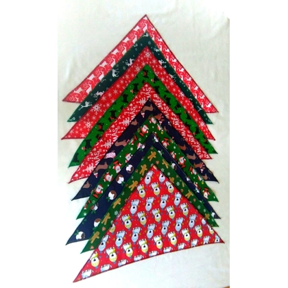 Christmas Tie-on Bandanas, Stitched Edge, Mixed Designs
