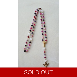 'Chalice & Host' Fuchsia and Purple Banded Agate Rosary