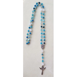 'Holy Family' Blue Banded Agate Rosary