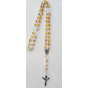 'Holy Family' Frosted Cracked Orange Agate Rosary