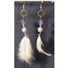 Feather Earring - Purple & White Beads