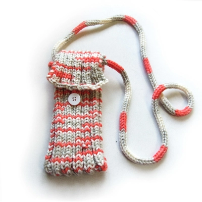 Kintted Cell Phone Purse Orange and White Kintted Cell Phone Purse Orange and White