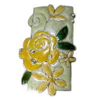 Yellow Rose w/Lt Teal Egg Art Pin