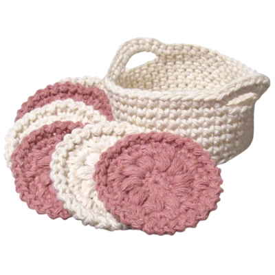 Cotton Face Scrubbies – Reusable Crochet Pads (Set of 6 with Basket)