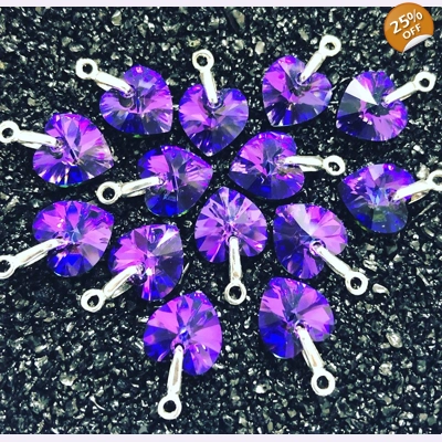 Dark Purple Crystal Heart Charm