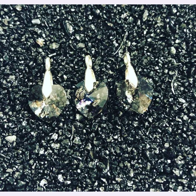 Silver Crackle Crystal Heart Charm