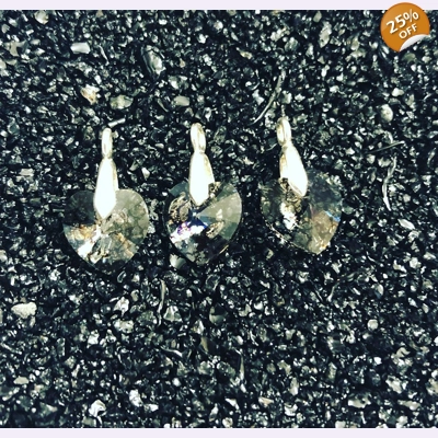 Silver Crackle Crystal Heart Charm