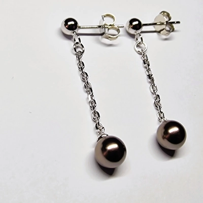 Silver Ball Long Drop Earrings