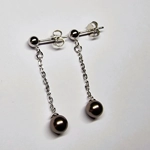 Silver Ball Long Drop Earrings