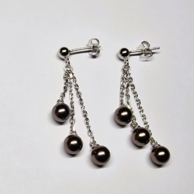 Silver Ball Triple Drop Earrings