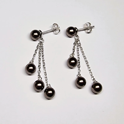 Pearl Stud Triple Drop Earrings