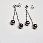 Silver Ball Double Drop Earrings