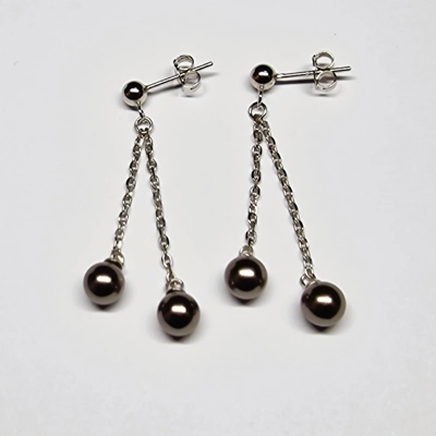 Silver Ball Double Drop Earrings