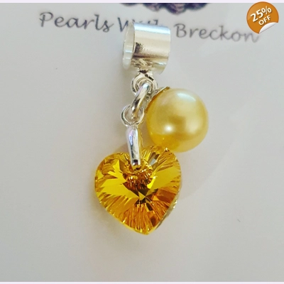 Light Topaz AB Crystal Heart Charm