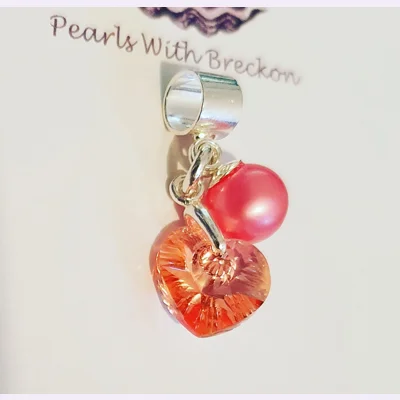 Rose Peach Shimmer Crystal Heart Charm