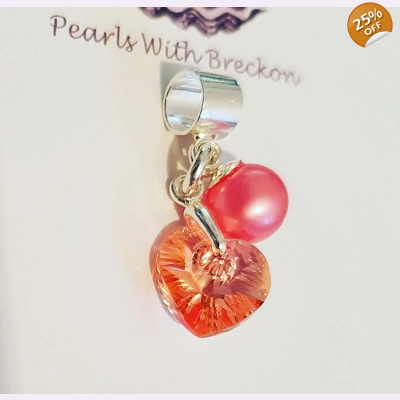 Rose Peach Shimmer Crystal Heart Charm