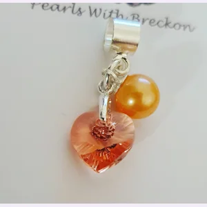 Rose Peach Crystal Heart Charm