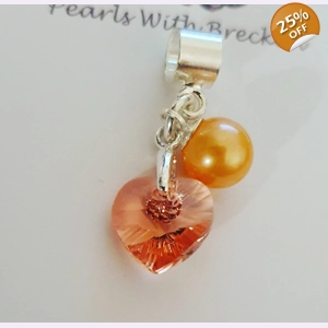 Rose Peach Crystal Heart Charm