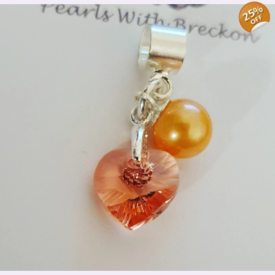 Rose Peach Crystal Heart Charm