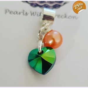 Green Crystal Heart Charm