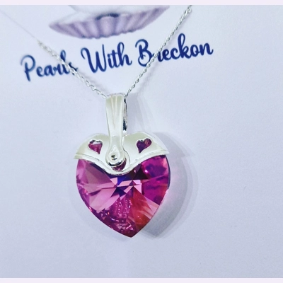 Bright Pink Warrior - Traditional Crystal Heart Pendant