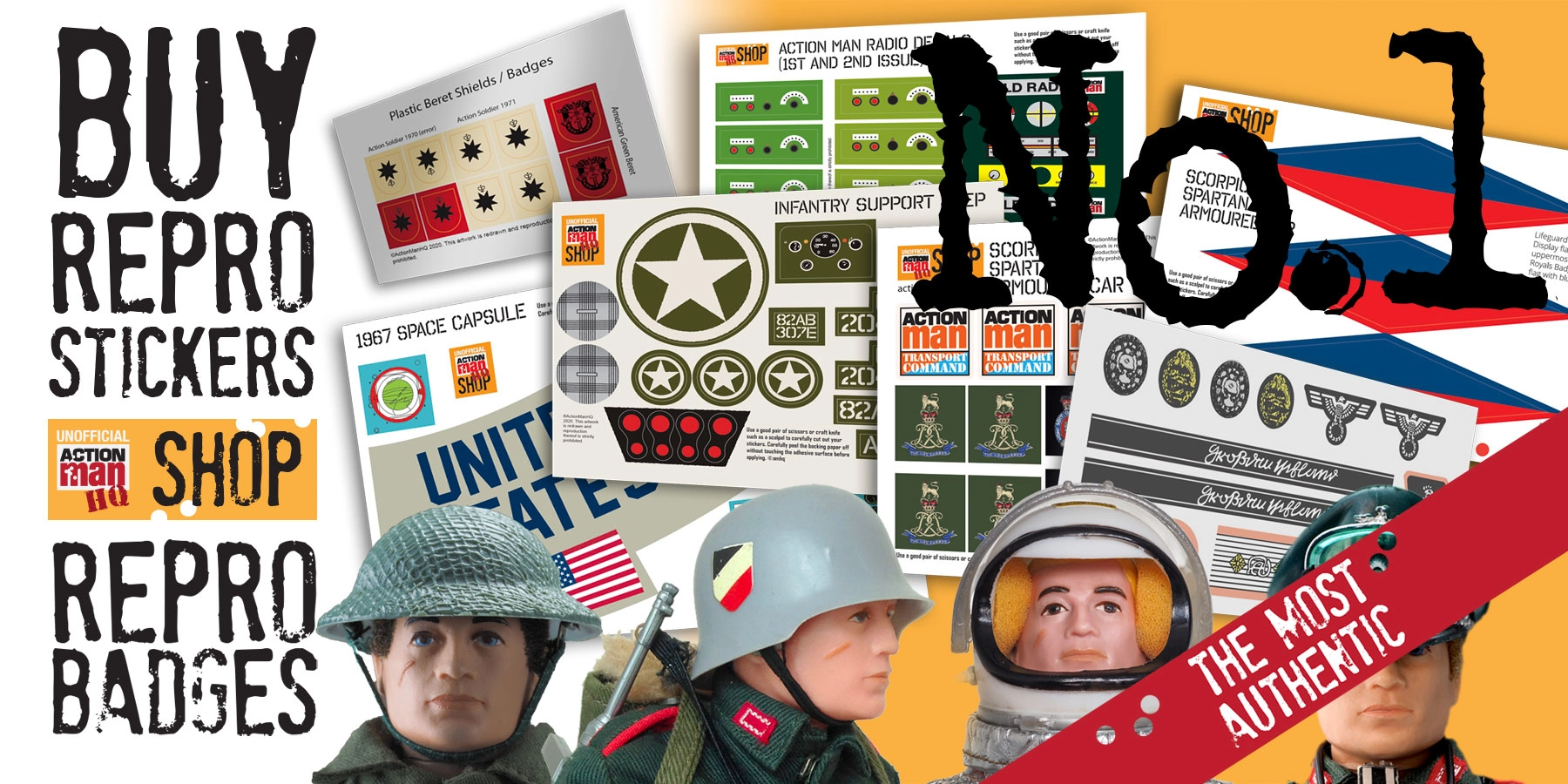 THE No.1 MOST AUTHENTIC ACTION MAN AND GI JOE STICKERS AND BADGES AVAILABLE
