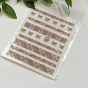Peach Plaid & Bows Nail Art Stickers