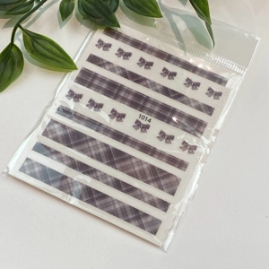 Dark Grey Plaid & Bows Nail Art Stickers